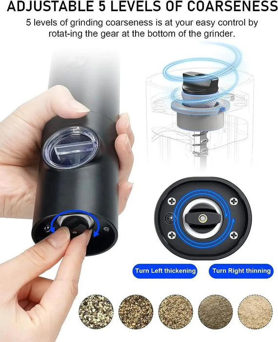 Eco-Friendly Automatic Electric Salt and Pepper Grinder Set - Refillable Battery-Powered Mills