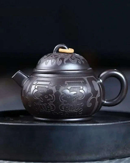 Handcrafted Authentic Purple Clay Teapot - 180ml Traditional Black Mud Kettle for Authentic Tea Brewing Experience