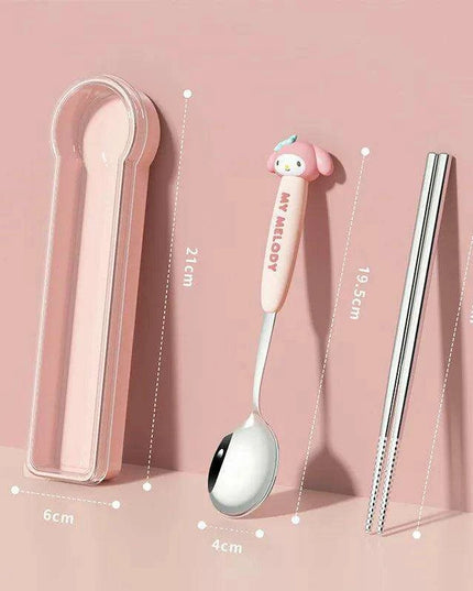 Whimsical Hello Kitty and Cinnamoroll Stainless Steel Kids' Dining Set