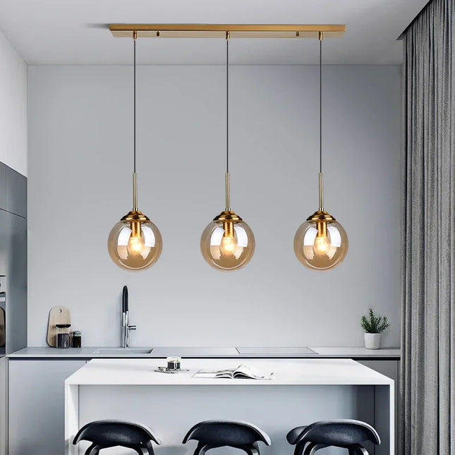 Glass Pendant Lamp — Amber, Smoke Gray & Clear, E27, 1 or 3 Light