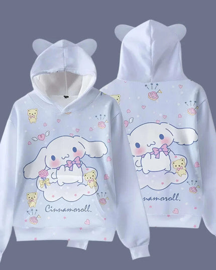 Adorable Cinnamoroll Cat-Eared Hoodie for Girls - Charming Sanrio Character Sweatshirt