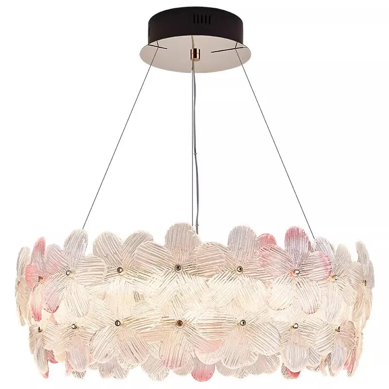 Flower Petal LED Glass Pendant Chandelier – 3-Colour Dimmable