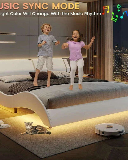 Modern LED-Illuminated Upholstered Bed Frame with Customizable Color Options