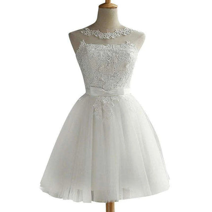 Chic White Lace A-Line Dress with Bowknot Detail - Women's Sleeveless Party Essential