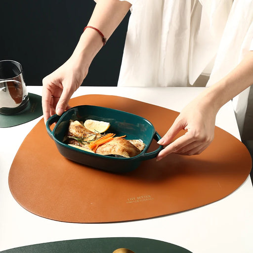 Premium PU Leather Dining Placemat Coaster Set - Elegant Tableware Bundle