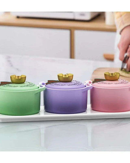 Sophisticated Ceramic Spice Organizer Set - Stew Cup, Oil Dispenser, and Sauce Holder