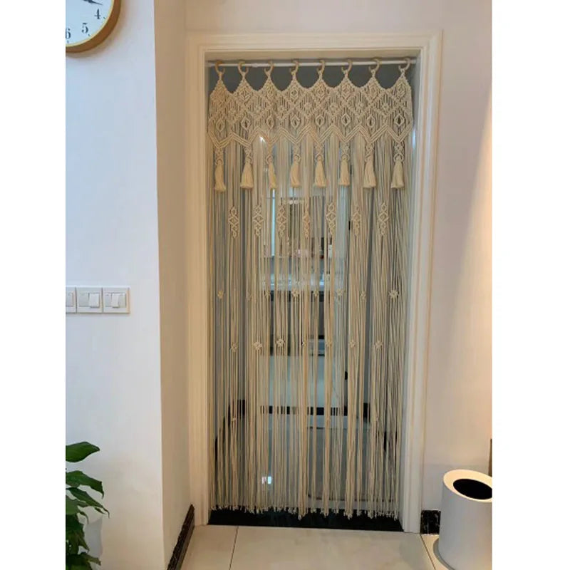 Hand-Woven Macrame Cotton Door Curtain & Wall Tapestry – Boho Wedding Backdrop