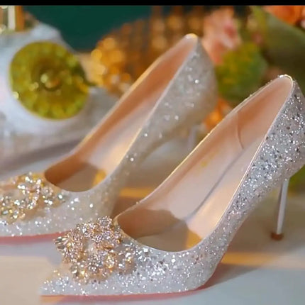 Shop1104979138 Women's Crystal Pointed Toe High Heel Pumps - Elegant D