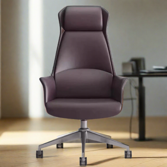 Luxurious Swivel Leather Office Chair with Reclining Backrest and Nordic Design