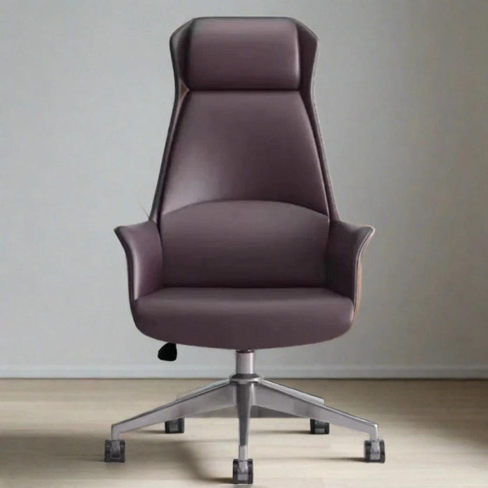 Luxurious Swivel Leather Office Chair with Reclining Backrest and Nordic Design