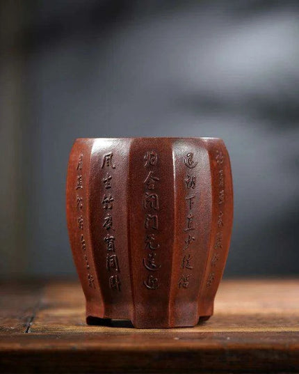 Vintage-Inspired Handcrafted Purple Sandstone Orchid Planter with Elegant Ribbed Detailing