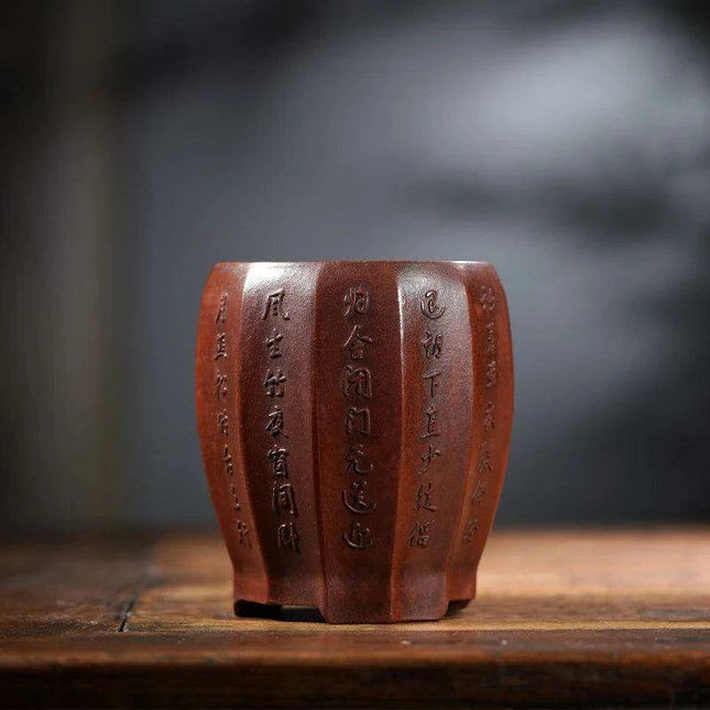 Vintage-Inspired Handcrafted Purple Sandstone Orchid Planter with Elegant Ribbed Detailing