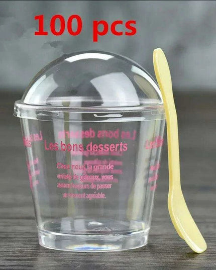 Elegant Clear Dessert Cup Collection with Lids and Scoops - Perfect for Ice Cream, Yogurt, and Mousse