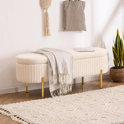 VivoHome Modern Velvet Storage Bench with Gold Legs for Bedroom & Entr