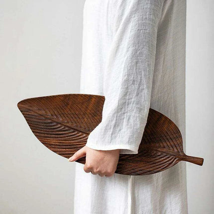 Nature-Inspired Wooden Leaf Tray - Elegant Serving and Decor Centerpiece