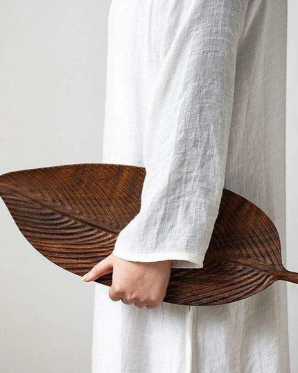 Nature-Inspired Wooden Leaf Tray - Elegant Serving and Decor Centerpiece