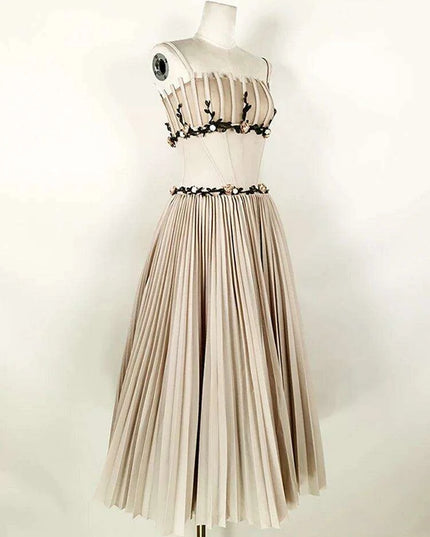 Stylish Pleated Camisole Dress with Floral Details