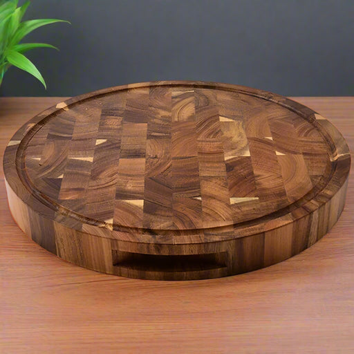 Elegant Acacia Wood Round Butcher Block Cutting Board – Ideal for Chopping, Meat Preparation, and Charcuterie Display