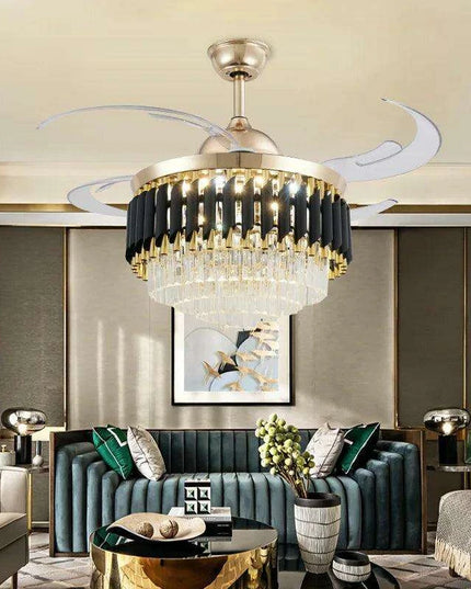 Modern Crystal Ceiling Fan Chandelier with Adjustable Blades and Energy-Efficient LED Lighting - Stylish Fixture for Contemporary Interiors