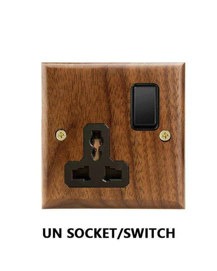 Sleek Black Walnut Electrical Panel with USB Ports, Adjustable LED Ambiance, and Contemporary Toggle Features