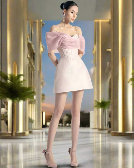 A-line Summer Mini Dress with Shawl & Zipper for Women's Evening