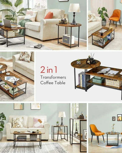 Transformable Rustic Coffee Table Duo with Innovative Storage Solutions