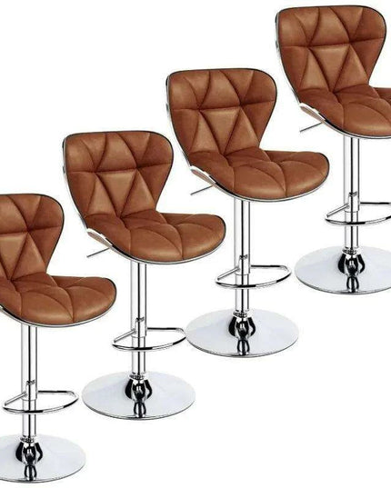Set of 4 Retro Brown Adjustable Swivel Bar Stools with Shell Back