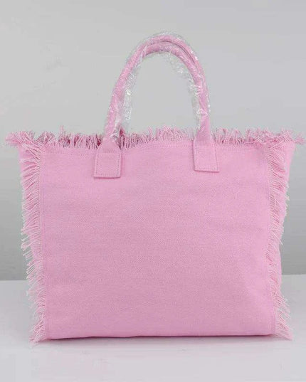 Personalized Trendy Fringed Canvas Tote with Stylish Ruffles