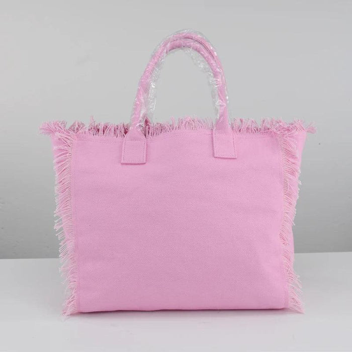 Personalized Trendy Fringed Canvas Tote with Stylish Ruffles