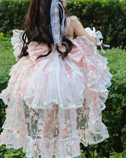 Fairy Tale Pink Lace Floral Dress for Baby Girls