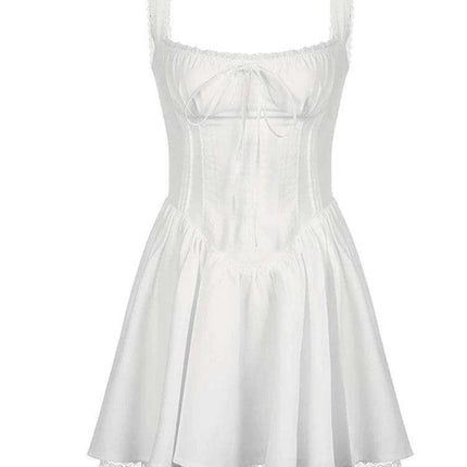 Stylish Vintage-Inspired White A-line Dress with Square Neckline - Sleeveless Summer Dress for Women, Ideal for Y2K Getaways