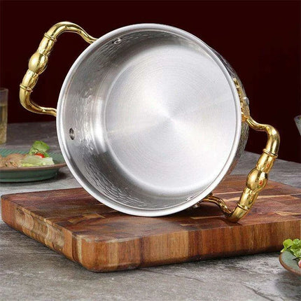 Golden Print Stainless Steel Hot Pot for Single Serving - 16cm Induction Cooker Compatible
