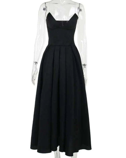 Chic Black Backless A-Line Spaghetti Strap Maxi Dress - Stunning Off-Shoulder Evening Fashion