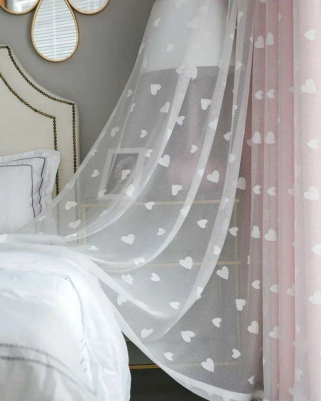Charming Heart-Embroidered Tulle Blackout Curtains for Baby Girls' Princess Rooms - Single Panel in Double Pink