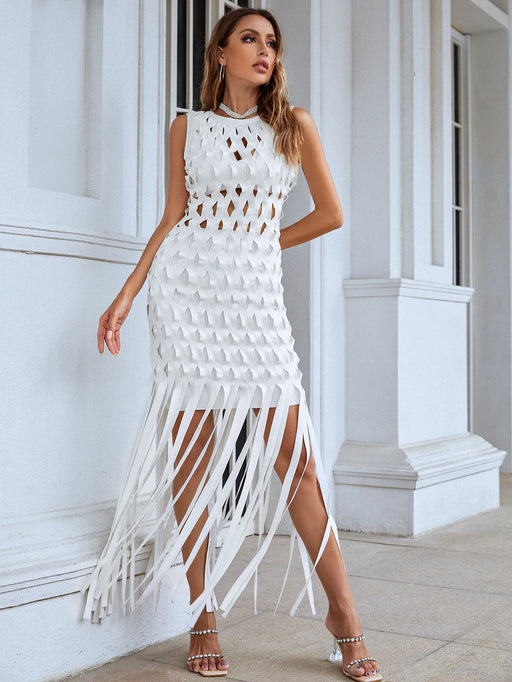 Elegant White Tassel Bodycon Dress for Evening Parties