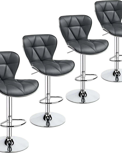 Set of 4 Retro Brown Adjustable Swivel Bar Stools with Shell Back