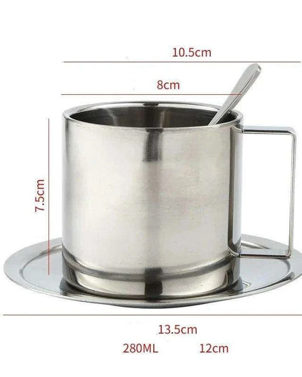 Sophisticated 304 Stainless Steel Coffee Mug Set with Saucer and Spoon
