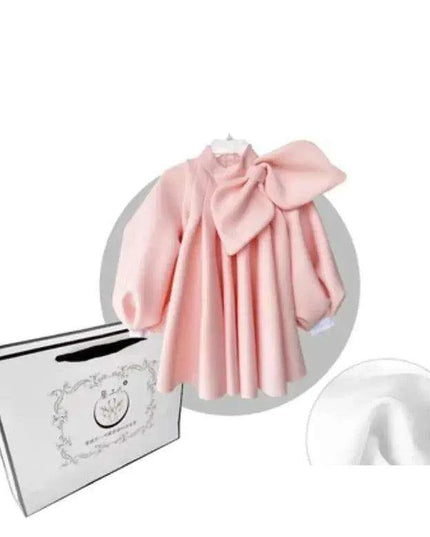 Charming Boutique Princess Dress for Girls with Elegant Bow and Puff Sleeves