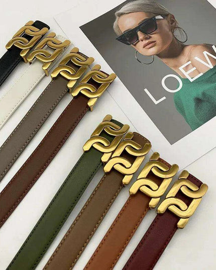 Chic Women's Leather Waist Belt with Modern Buckle Design | Fashionable Korean Trend