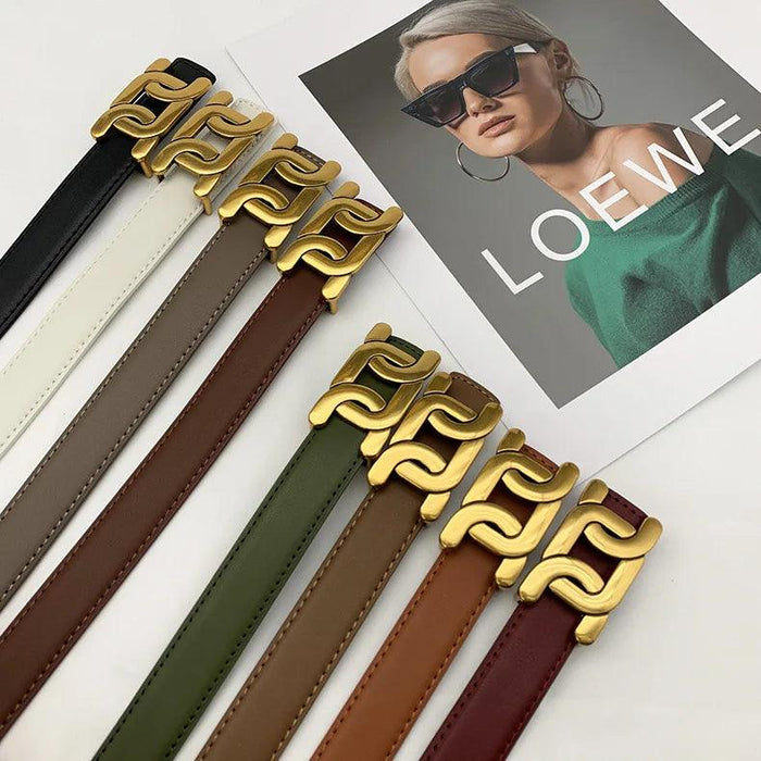 Chic Women's Leather Waist Belt with Modern Buckle Design | Fashionable Korean Trend