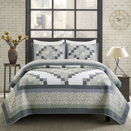 Reversible Floral and Plaid Quilt Set for California King - 100% Cotton Bedspread with Pillow Covers, Easy Care