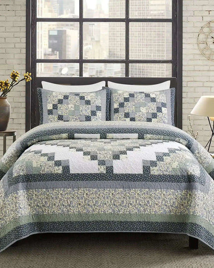 Reversible Floral and Plaid Quilt Set for California King - 100% Cotton Bedspread with Pillow Covers, Easy Care