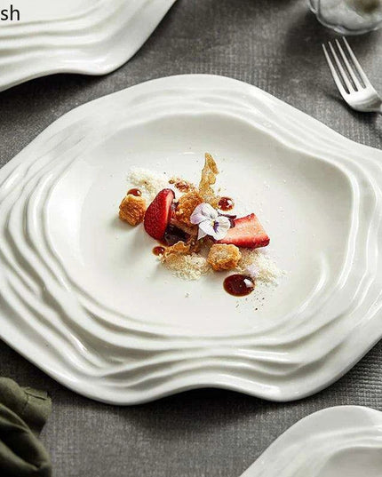 Unique Artisan Ceramic Plate - Irregular Design for Serving Pasta, Steak, Sushi, and Desserts - Elegant Solid Color Tableware