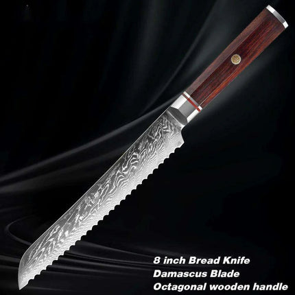 Luxurious 7-Piece Damascus Steel Knife Set with Artisan Rosewood Handles