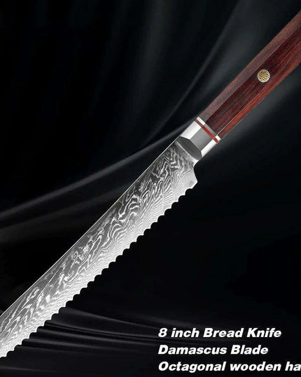 Luxurious 7-Piece Damascus Steel Knife Set with Artisan Rosewood Handles
