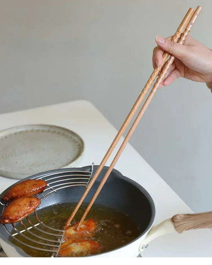 Sophisticated Extra Long Beech Wood Japanese Cooking Chopsticks - Slip-Resistant for Noodles and Frying