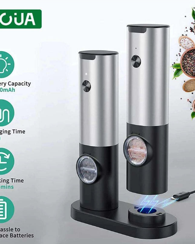 One-Handed USB Rechargeable Electric Spice Grinder Set with Adjustable Coarseness