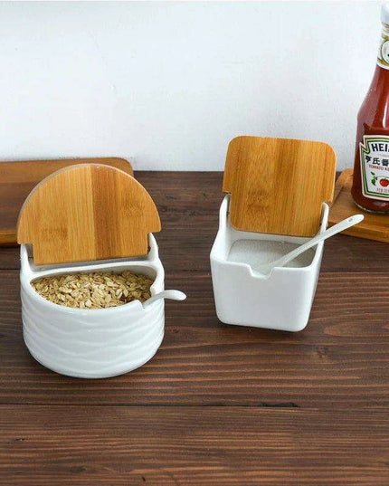 Chic European Ceramic Spice Storage Set with Salt Box & Condiment Organizer