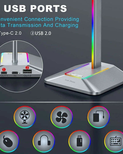 Link Dream Z8 LED Gaming Headset Stand with USB Type-C Connectivity - Elegant Silver Aluminum Earphone Organizer