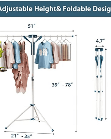Adjustable Height Portable Tripod Clothes Drying Rack with Windproof Clips